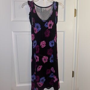 Floral Sleeveless Dress in Black with Pink and Purple Flowers